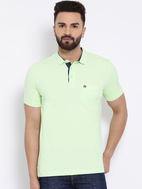 

Crimsoune Club Men Fluorescent Green Solid Slim Fit Polo Collar T-shirt