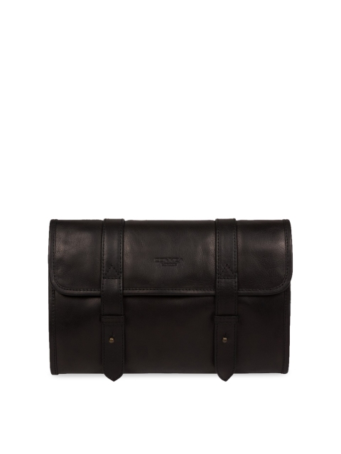 

PURE LUXURIES LONDON Men Black Conkca Genuine Leather Mere Hanging Wash Bag