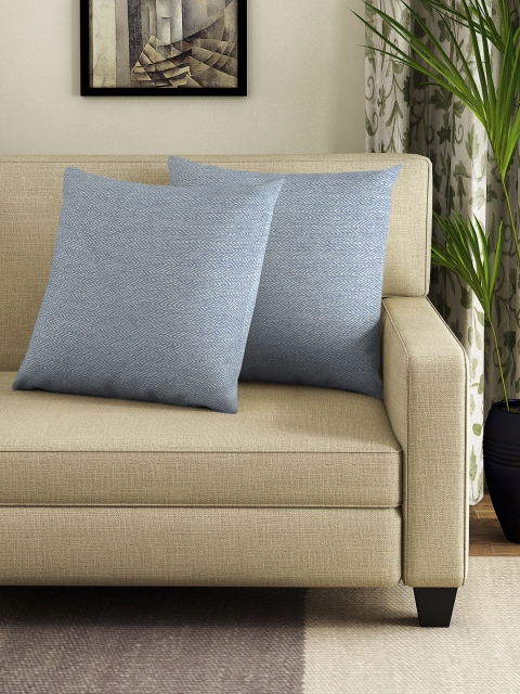 

NEUDIS Blue Set of 2 Self Design Square Cushion Covers