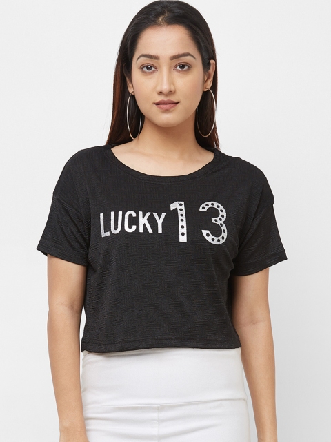 

Imagica Women Black Printed Round Neck T-shirt