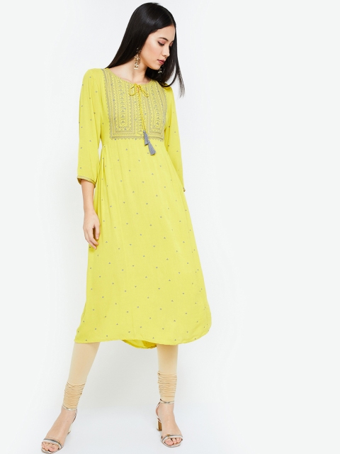 

Melange by Lifestyle Women Yellow Embroidered A-Line Kurta
