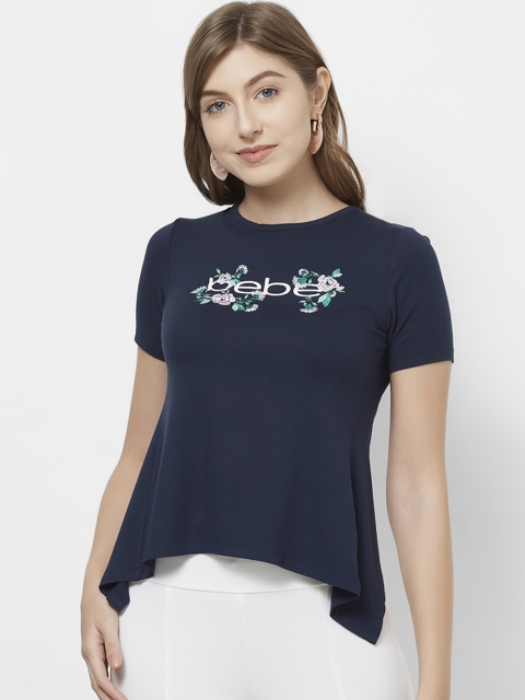 

bebe Women Navy Blue Printed Styled Back Top