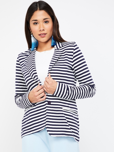 Bossini Women Navy Blue Striped Jacket