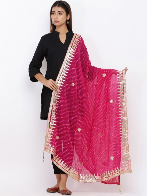 

SOUNDARYA Magenta Printed Gota Patti Work Dupatta
