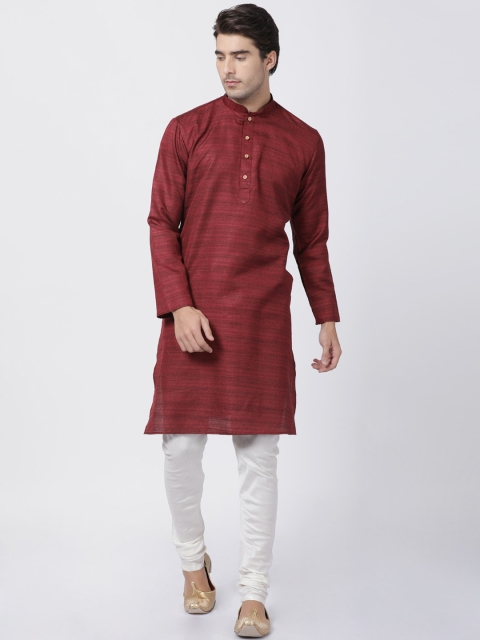

VASTRAMAY Men Maroon & White Striped Kurta with Churidar