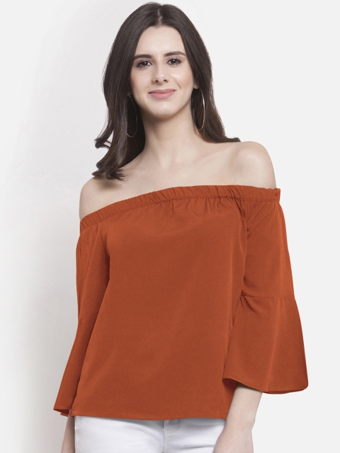 

Martini Women Rust Orange Solid Bardot Top