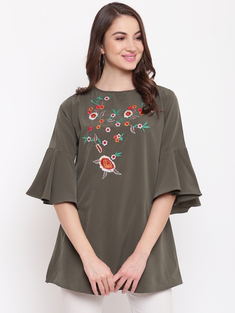 

Mayra Women Olive Brown Solid A-Line Top
