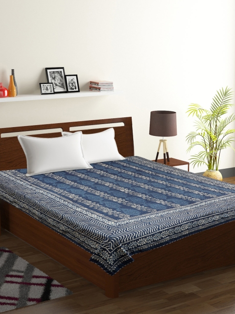 

VarEesha Blue & White Printed Cotton Double Bed Cover