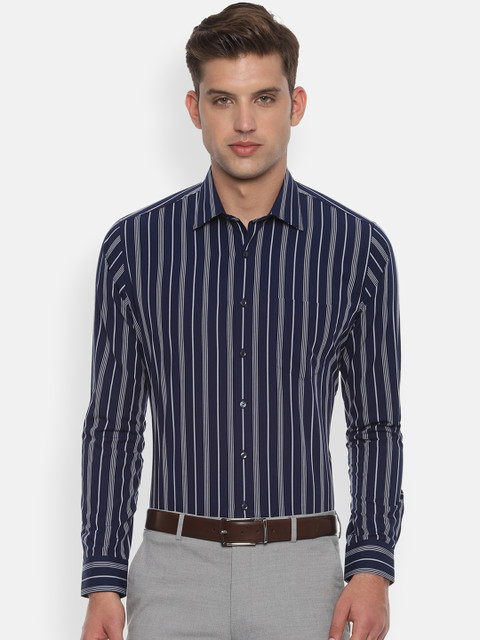 

Van Heusen Men Navy Blue & White Slim Fit Striped Formal Shirt