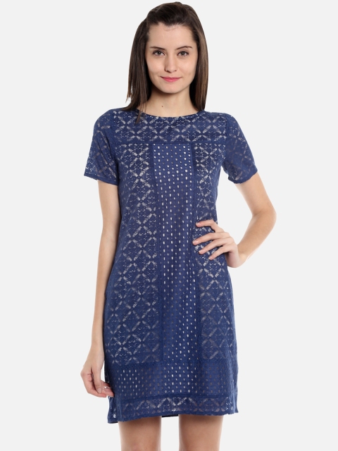 

109F Women Self Design Blue A-Line Dress