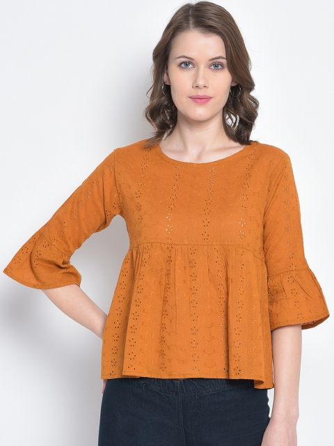 

Mayra Women Mustard Yellow Self Design Peplum Top
