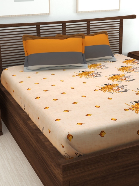 

Story@home Beige Orange Floral 186TC Cotton 1 Double Bedsheet with 2 Pillow Covers