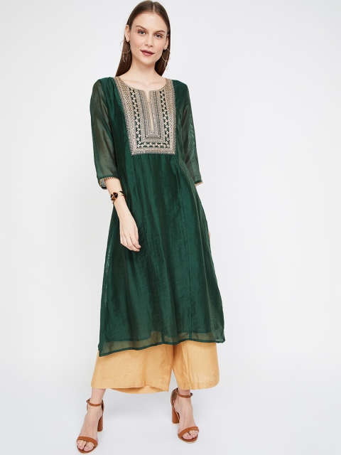 

Melange by Lifestyle Women Green Yoke Design Straight Kurta