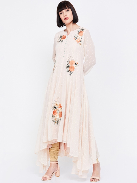 Melange by Lifestyle Women Peach-Coloured Embroidered A-Line Kurta