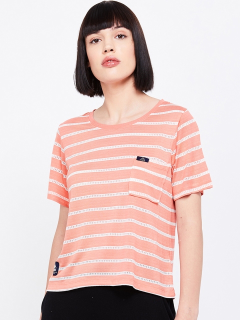 

Kappa Women Peach-Coloured & White Striped Top