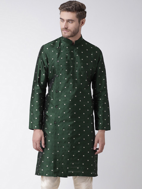 

DEYANN Men Green Printed Straight Kurta