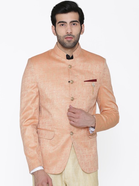 

Wintage Men Pink Self-Design Bandhgala Blazer