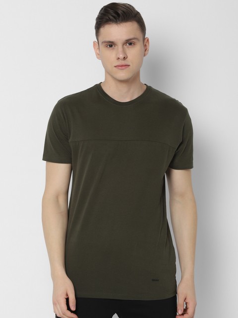

SKULT by Shahid Kapoor Men Olive Green Solid Round Neck Pure Cotton T-shirt
