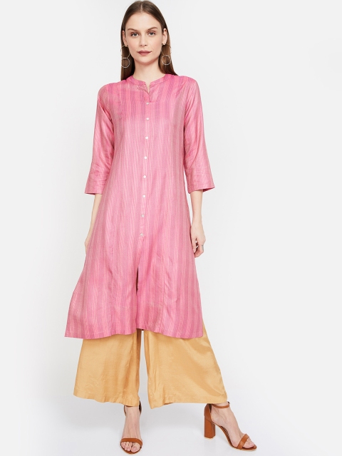 

Melange by Lifestyle Women Pink Striped Straight Kurta
