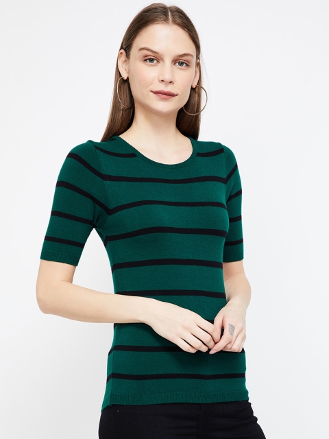 

Bossini Women Green Striped Fitted Top