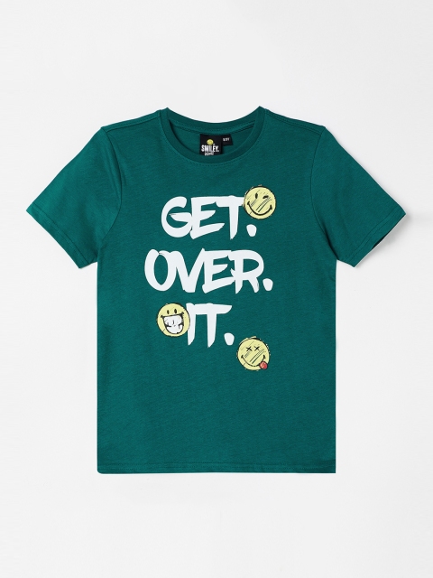 

Smiley World Boys Green Printed Round Neck T-shirt