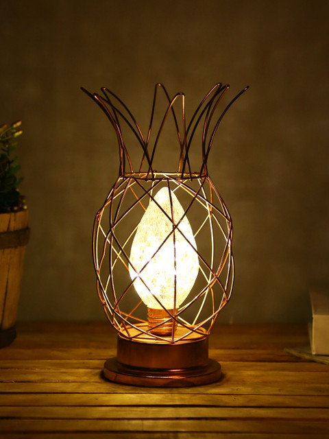 

TAYHAA Copper-Toned Open Cage Lantern with LED Lighting