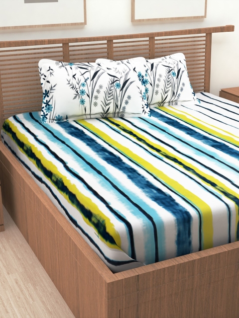 

Story@home White & Blue Striped 186 TC 1 King Bedsheet with 2 Pillow Covers