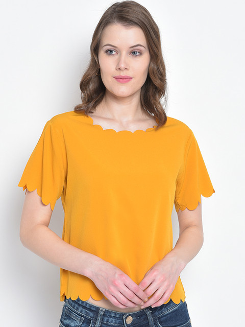 

Mayra Women Yellow Solid Scalloped Detail Top