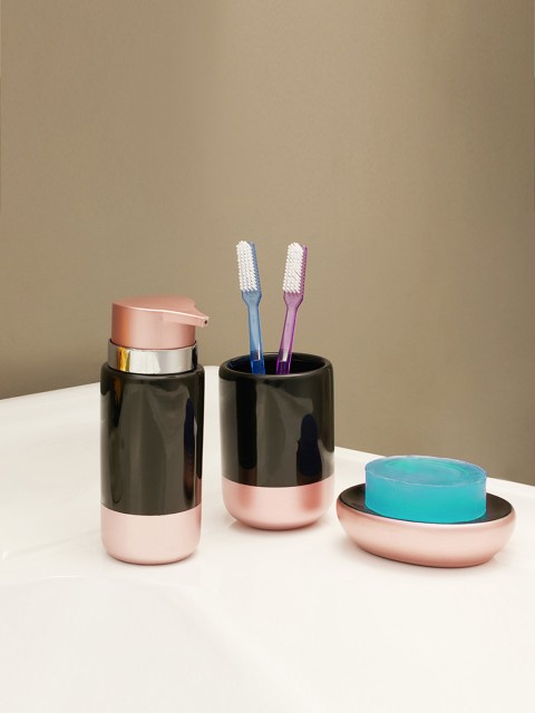 

Living Essence Set of 3 Black & Rose Gold-Toned Ceramic Bathroom Accessories