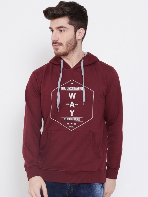 Duke Men Maroon Printed Hooded Sweatshirt