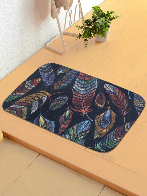 

Status Navy Blue & Red Printed Ant-Skid Doormat