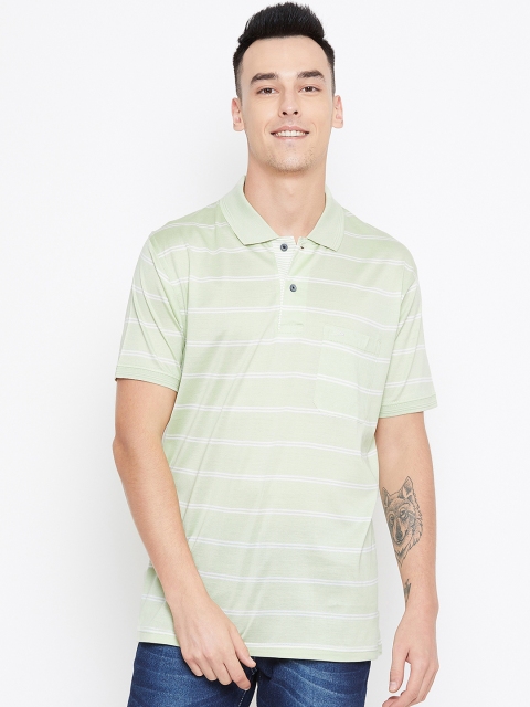 

Duke Men Green Striped Polo Collar T-shirt