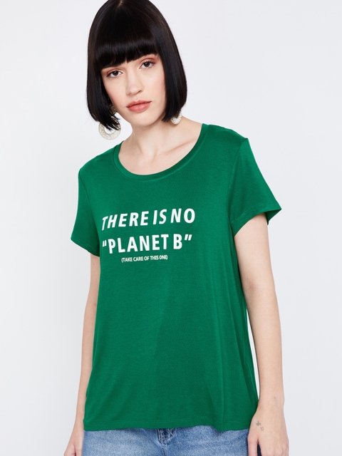 

Fame Forever by Lifestyle Women Green Printed Round Neck T-Shirt