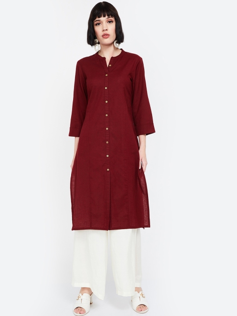 

Melange by Lifestyle Women Maroon Solid Straight Kurta