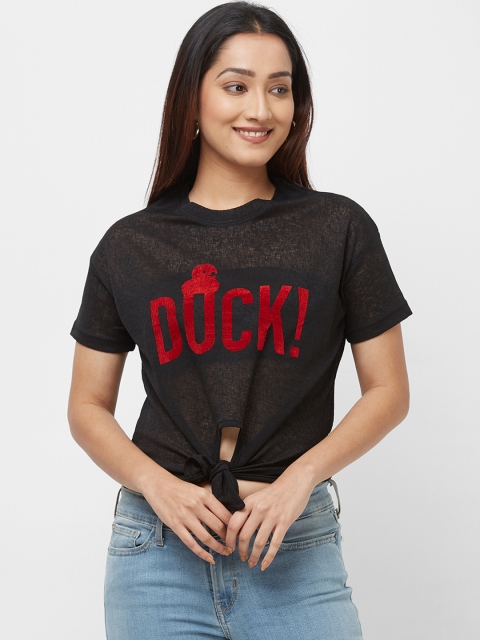 

Imagica Women Black Printed Round Neck T-shirt