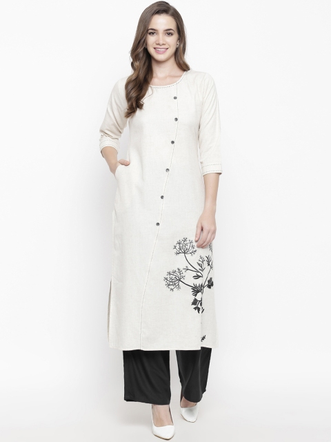 

FABNEST Women White & Black Embroidered Kurta with Palazzos