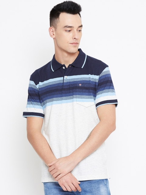 

Duke Men Blue Striped Polo Collar T-shirt