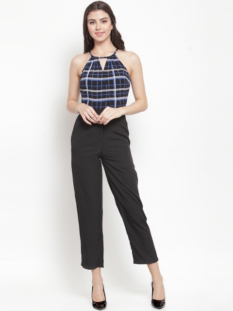 

Magnetic Designs Women Black & Blue Checked Basic Jumpsuit
