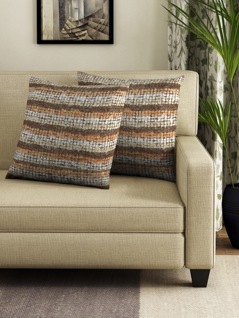 

NEUDIS Brown & Beige Set of 2 Self Design Square Cushion Covers