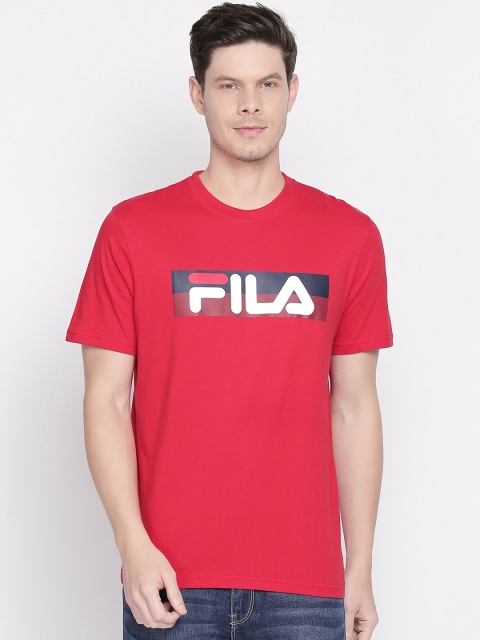 FILA Men Red Printed Round Neck Slim Fit T-shirt