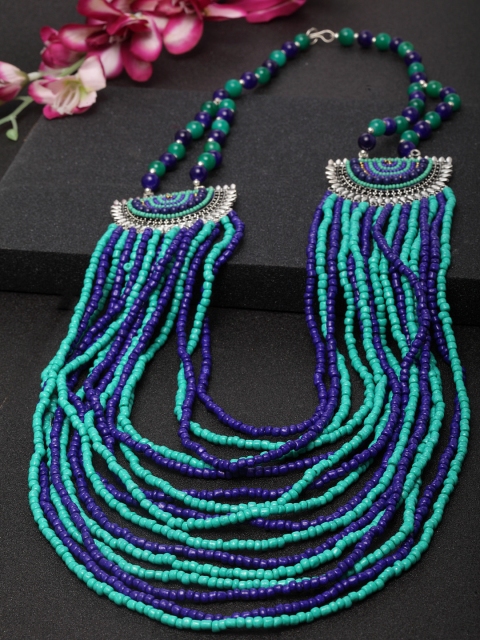 

Moedbuille Blue and Silver-Plated Multistranded Necklace