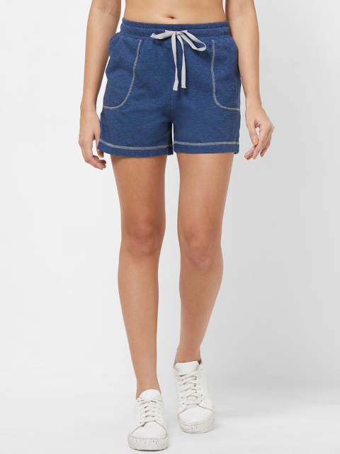 Mystere Paris Women Blue Solid Regular Fit Denim Shorts
