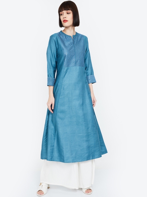 

Melange by Lifestyle Women Navy Blue Yoke Design A-Line Kurta