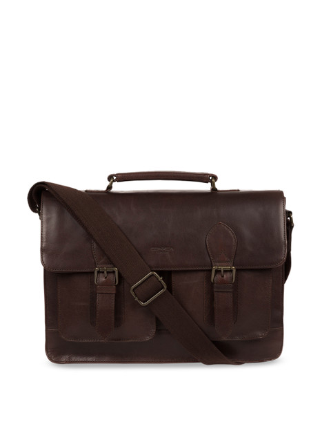 

PURE LUXURIES LONDON Men Coffee Brown Conkca Collection Genuine Leather Pinter Laptop Bag