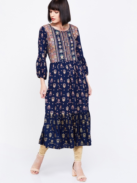 

Melange by Lifestyle Women Navy Blue Printed A-Line Kurta