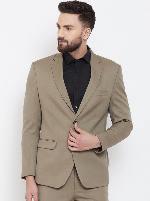 

Canary London Khaki Solid Slim Fit Single-Breasted Formal Blazer
