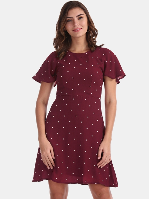 

ELLE Women Maroon & Off-White Printed Fit and Flare Dress
