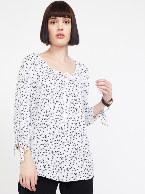 

Fame Forever by Lifestyle Women White Floral Print A-Line Top
