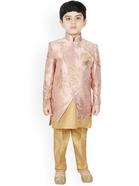 

SG YUVRAJ Boys Peach-Coloured & Beige Solid Kurta with Trousers