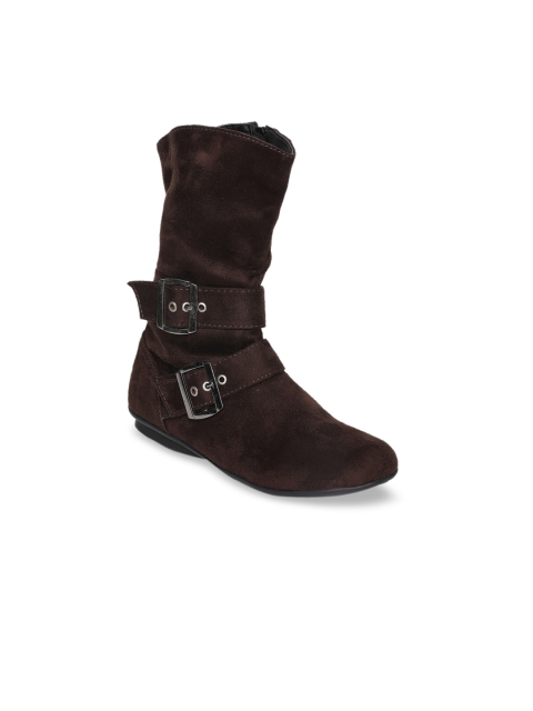 

Bruno Manetti Women Brown Solid Suede High-Top Flat Boots